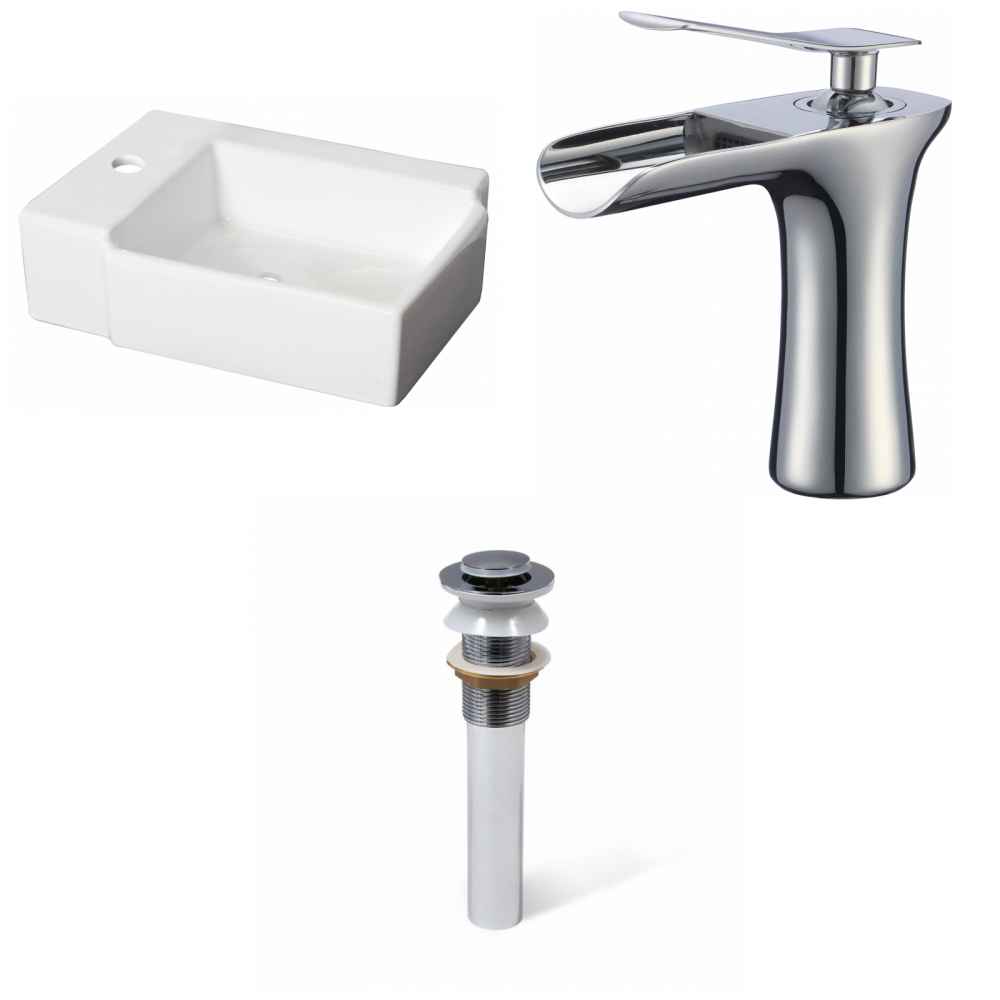16.25-in. x 11.75-in. Rectangle Bathroom Vessel Sink Set White Enamel Glaze