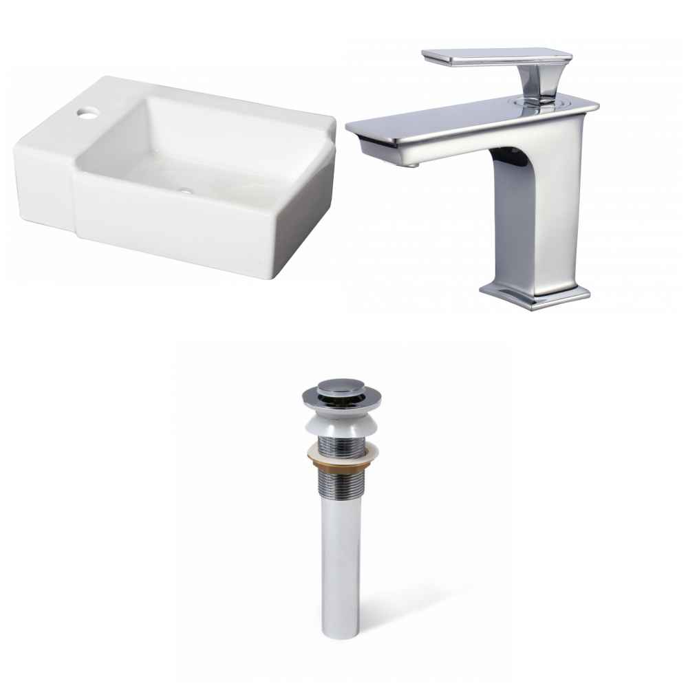 16.25-in. x 11.75-in. Rectangle Bathroom Vessel Sink Set White Enamel Glaze