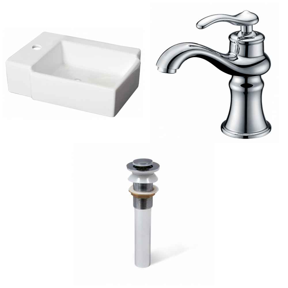 16.25-in. x 11.75-in. Rectangle Bathroom Vessel Sink Set White Enamel Glaze