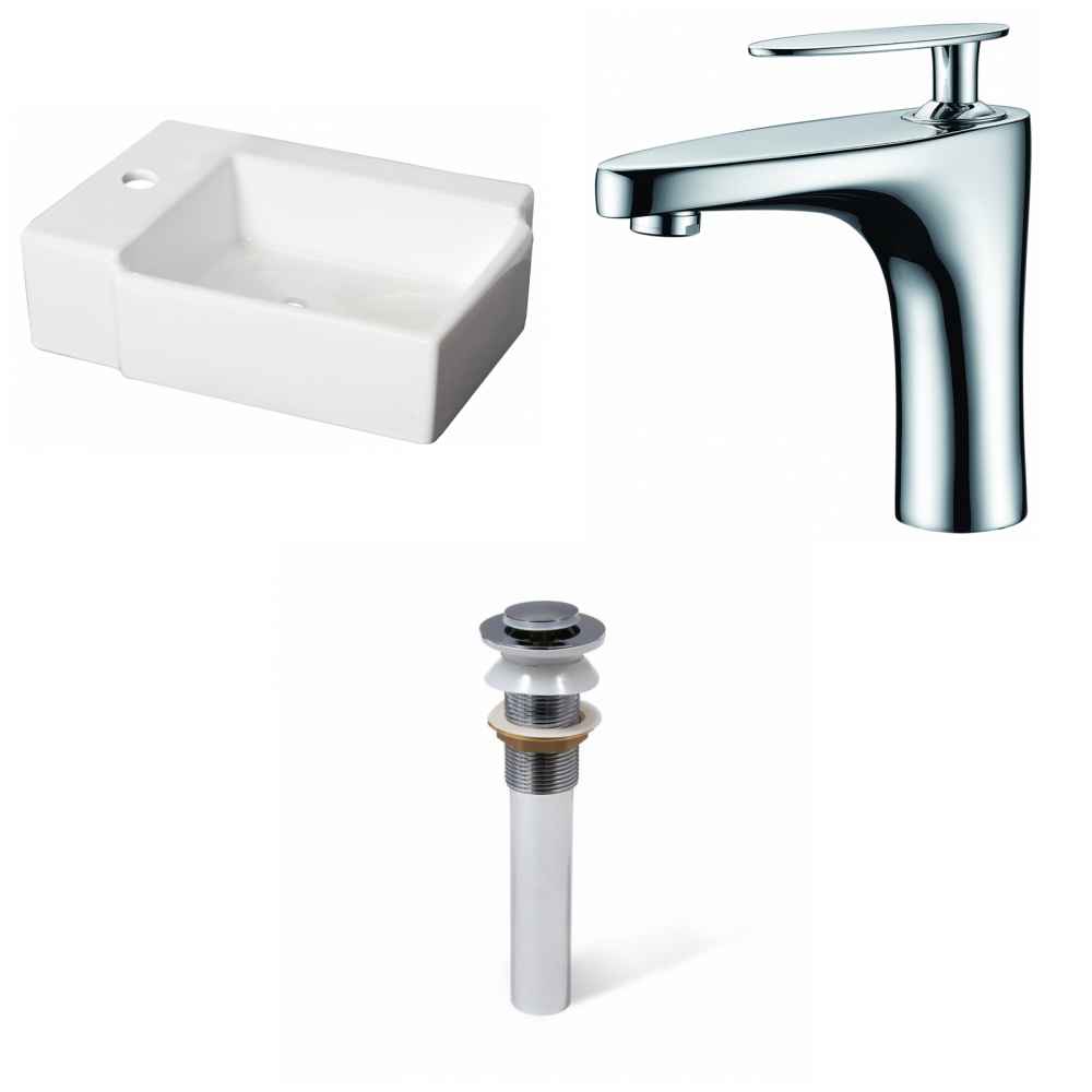 16.25-in. x 11.75-in. Rectangle Bathroom Vessel Sink Set White Enamel Glaze