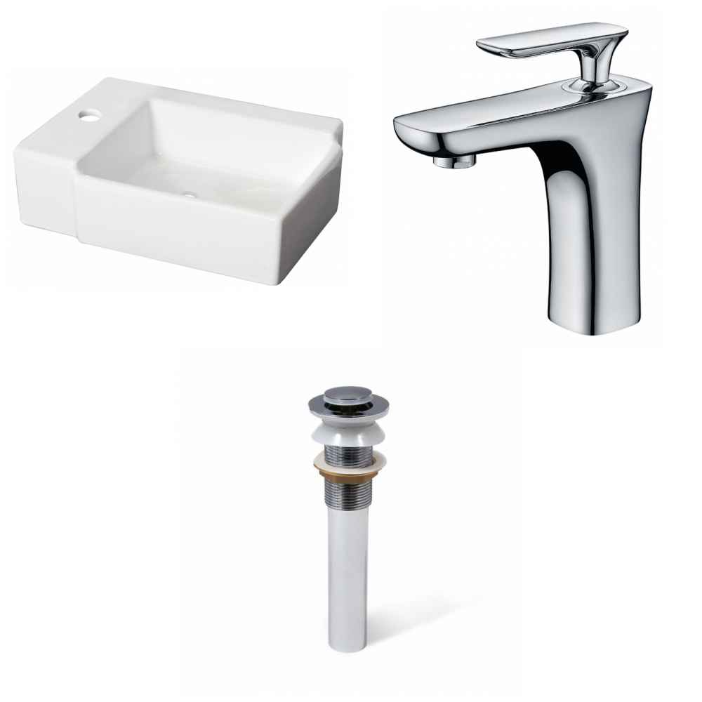 16.25-in. x 11.75-in. Rectangle Bathroom Vessel Sink Set White Enamel Glaze