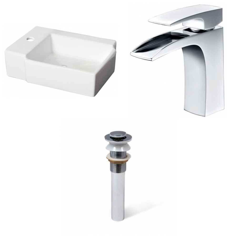 16.25-in. x 11.75-in. Rectangle Bathroom Vessel Sink Set White Enamel Glaze