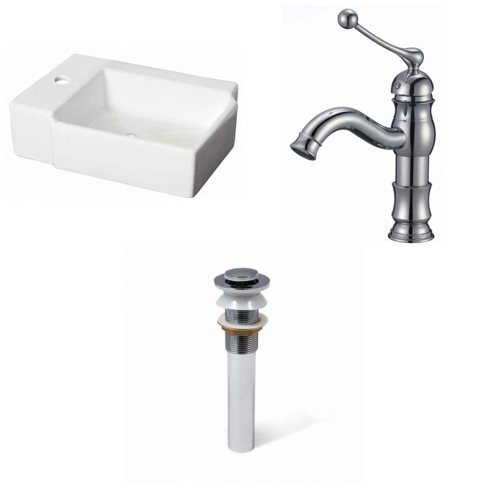 16.25-in. x 11.75-in. Rectangle Bathroom Vessel Sink Set White Enamel Glaze
