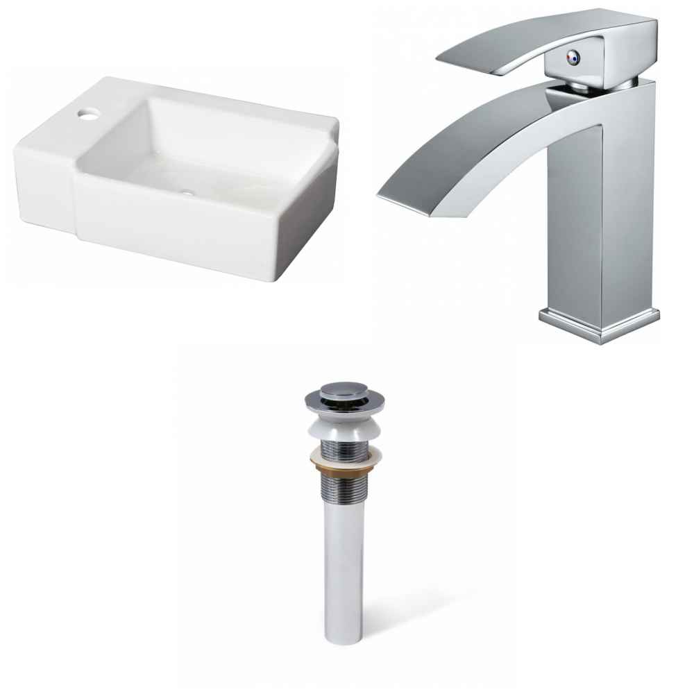 16.25-in. x 11.75-in. Rectangle Bathroom Vessel Sink Set White Enamel Glaze