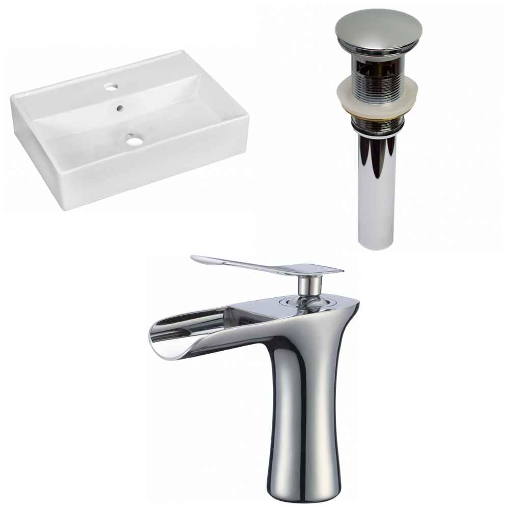 19.75-in. x 13.75-in. Rectangle Bathroom Vessel Sink Set White Enamel Glaze