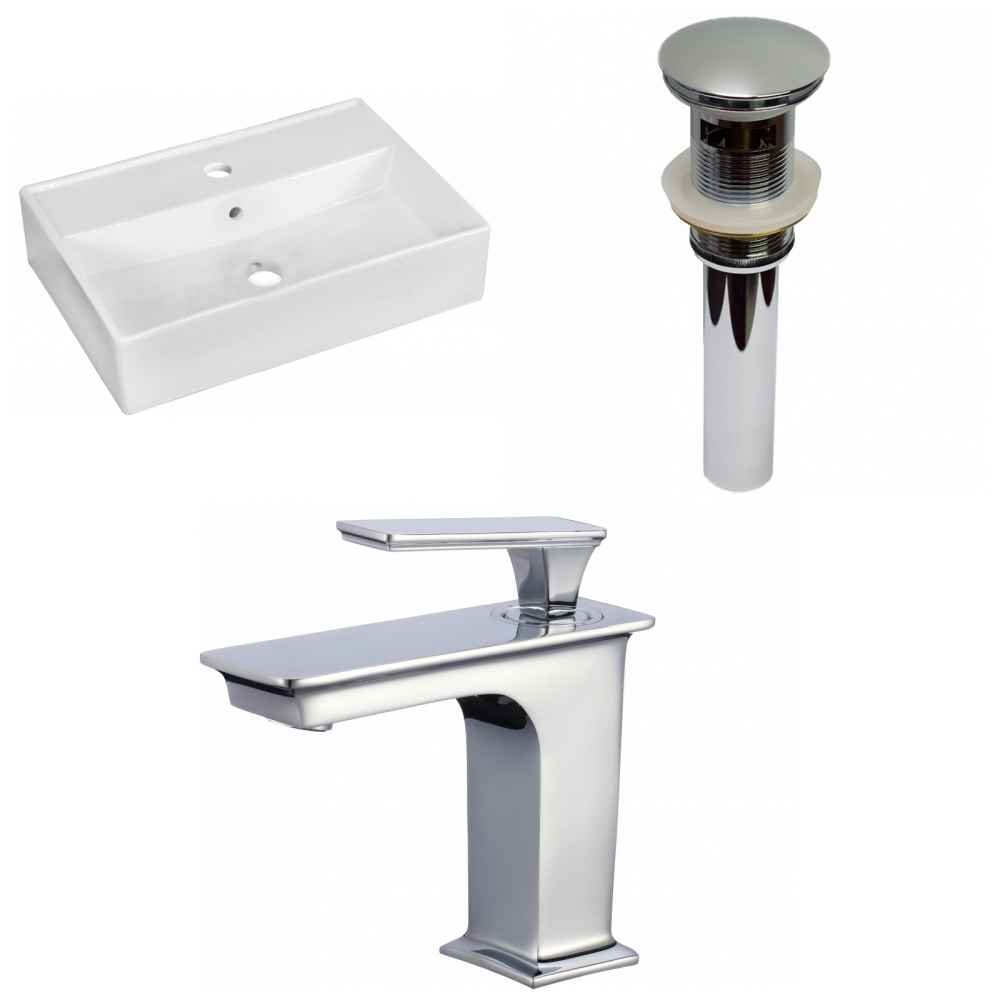 19.75-in. x 13.75-in. Rectangle Bathroom Vessel Sink Set White Enamel Glaze