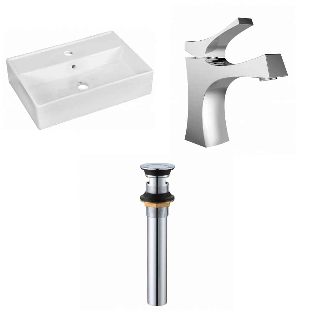19.75-in. x 13.75-in. Rectangle Bathroom Vessel Sink Set White Enamel Glaze