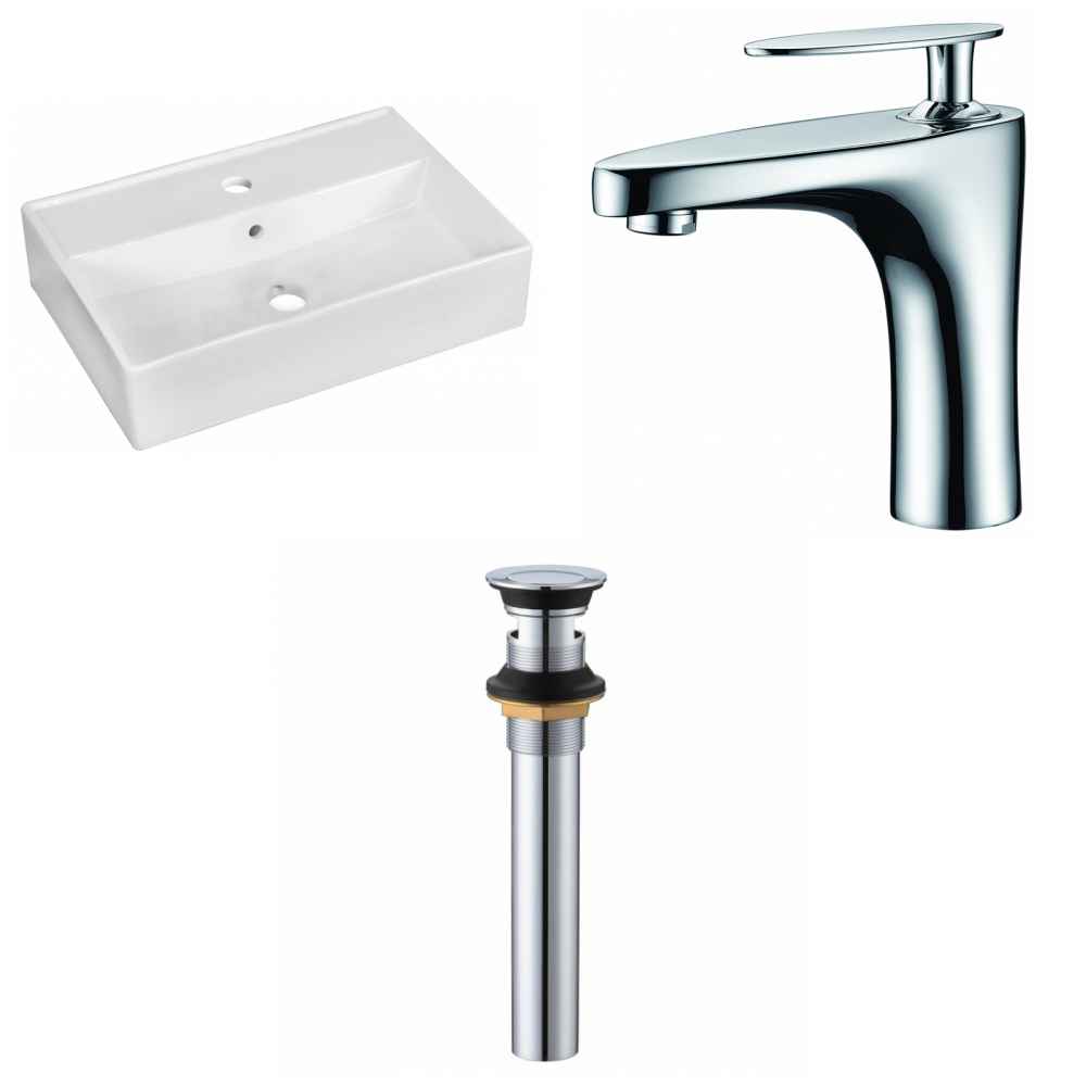 19.75-in. x 13.75-in. Rectangle Bathroom Vessel Sink Set White Enamel Glaze