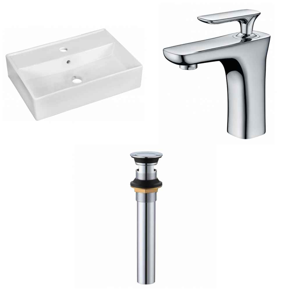 19.75-in. x 13.75-in. Rectangle Bathroom Vessel Sink Set White Enamel Glaze