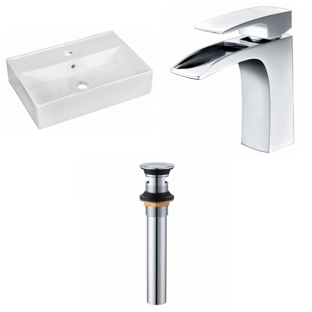 19.75-in. x 13.75-in. Rectangle Bathroom Vessel Sink Set White Enamel Glaze