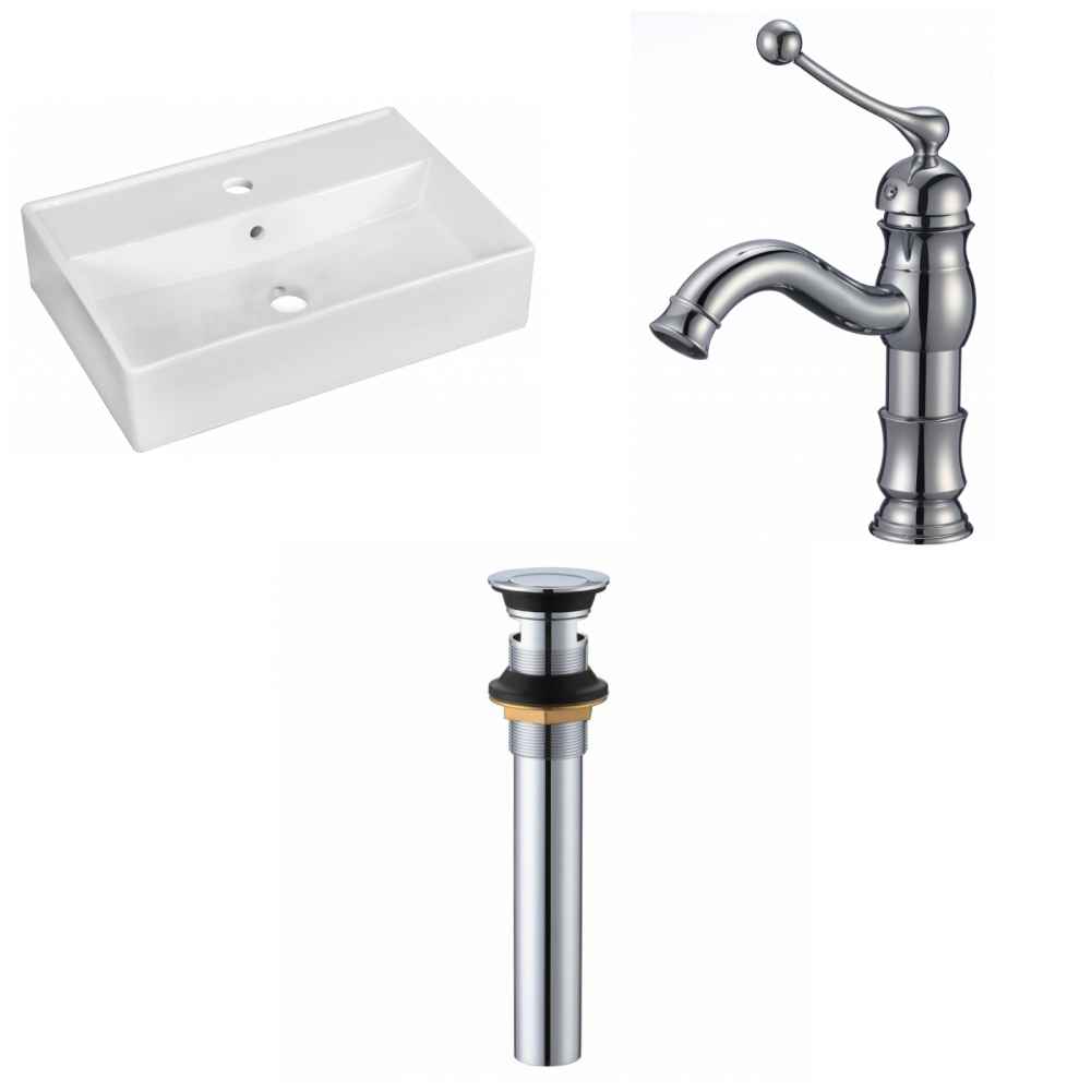 19.75-in. x 13.75-in. Rectangle Bathroom Vessel Sink Set White Enamel Glaze