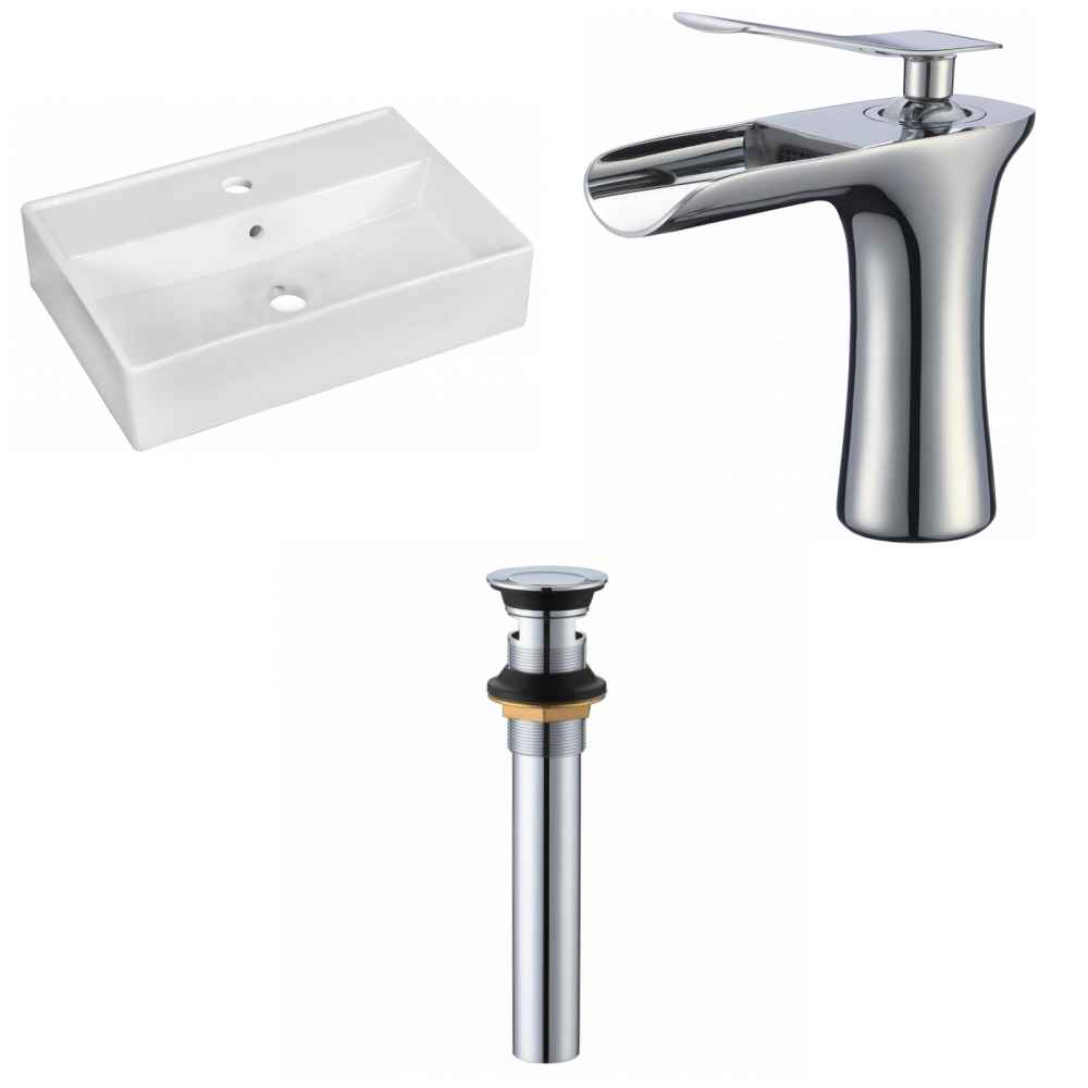 19.75-in. x 13.75-in. Rectangle Bathroom Vessel Sink Set White Enamel Glaze
