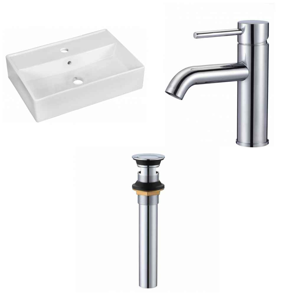 19.75-in. x 13.75-in. Rectangle Bathroom Vessel Sink Set White Enamel Glaze