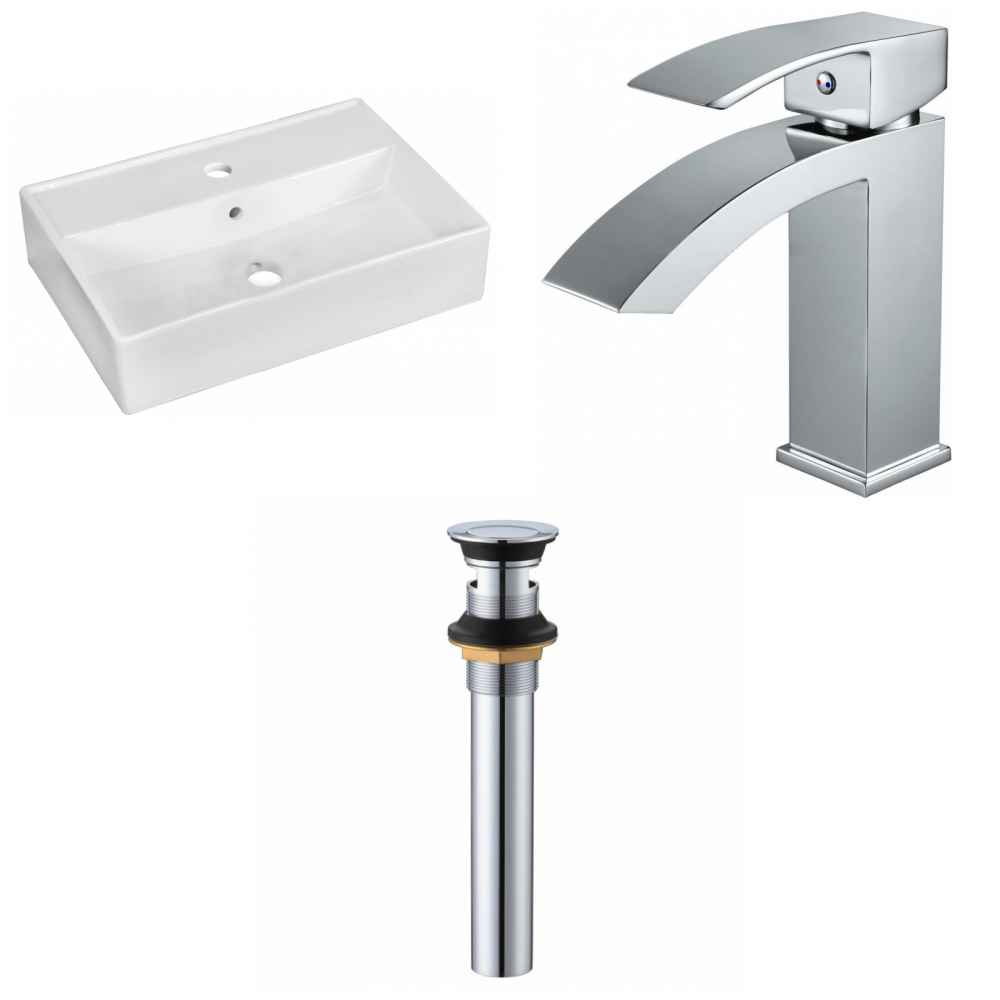 19.75-in. x 13.75-in. Rectangle Bathroom Vessel Sink Set White Enamel Glaze