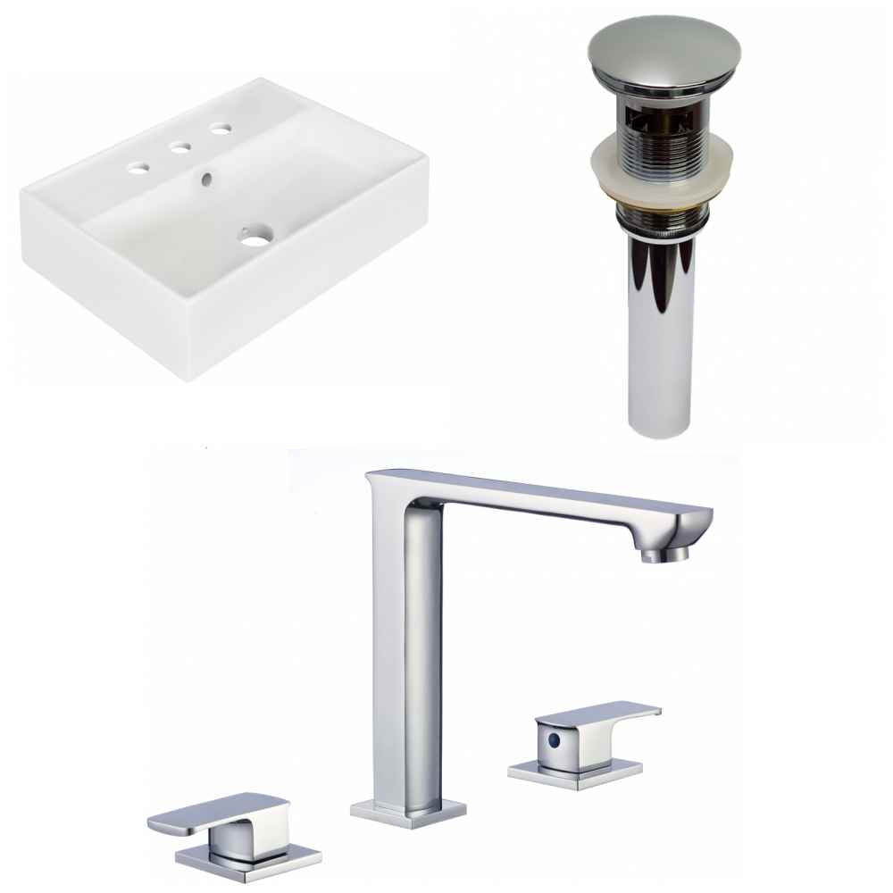 19.75-in. x 13.75-in. Rectangle Bathroom Vessel Sink Set White Enamel Glaze