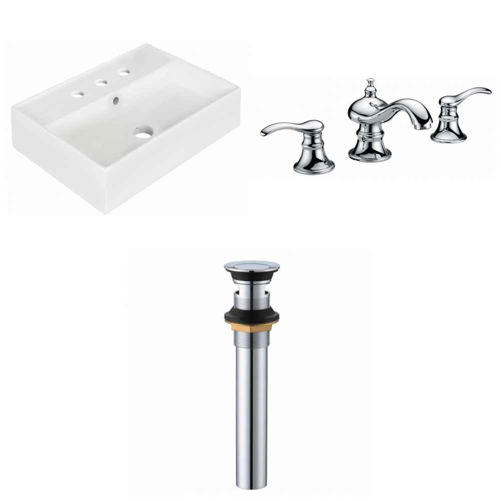 19.75-in. x 13.75-in. Rectangle Bathroom Vessel Sink Set White Enamel Glaze