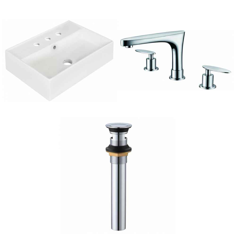 19.75-in. x 13.75-in. Rectangle Bathroom Vessel Sink Set White Enamel Glaze