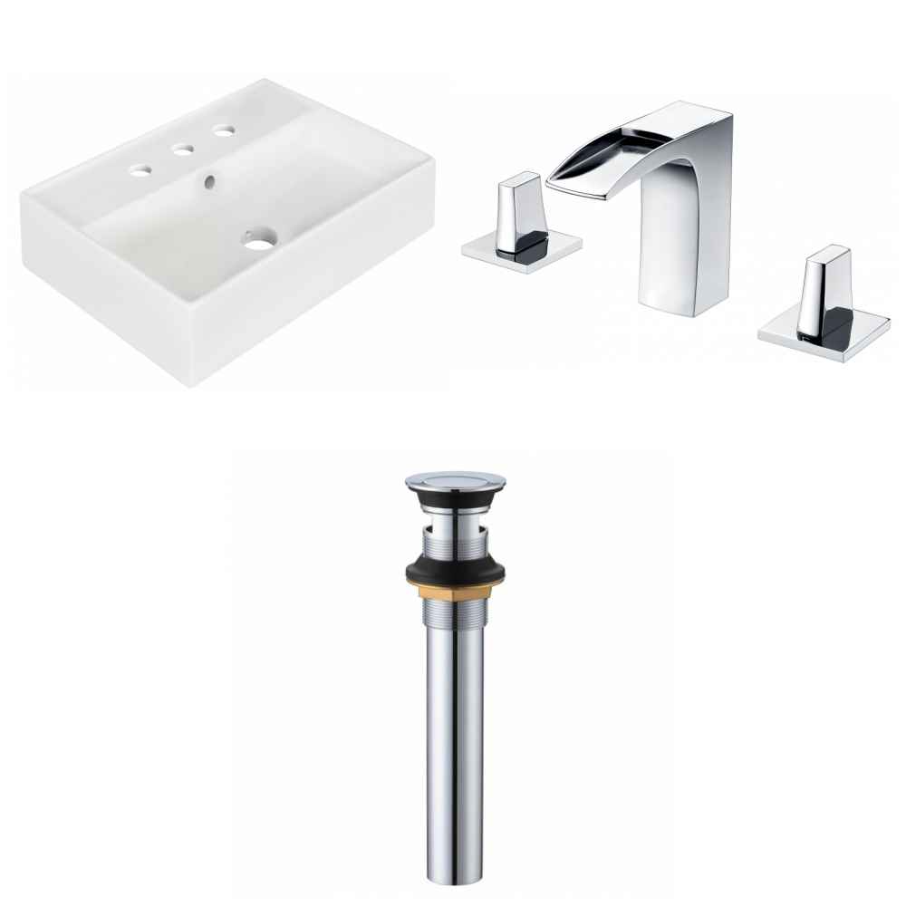19.75-in. x 13.75-in. Rectangle Bathroom Vessel Sink Set White Enamel Glaze
