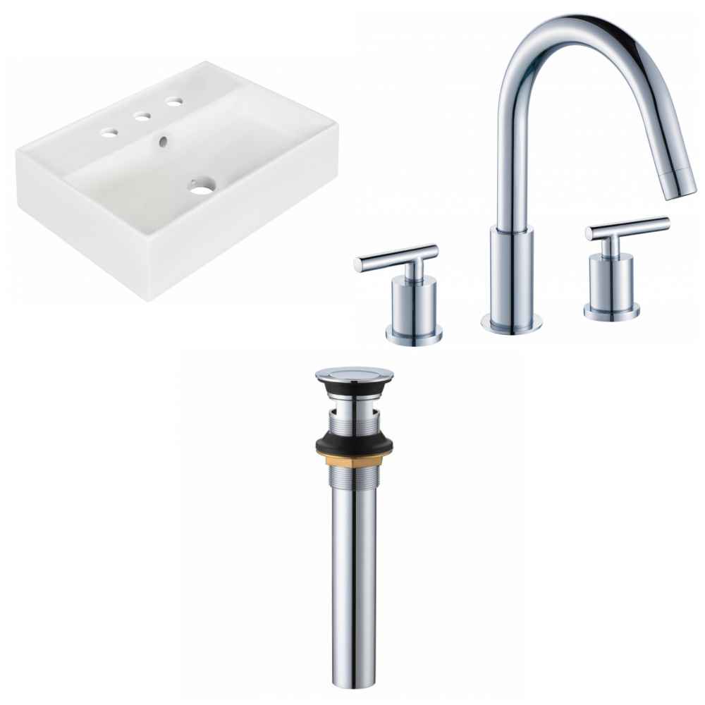 19.75-in. x 13.75-in. Rectangle Bathroom Vessel Sink Set White Enamel Glaze