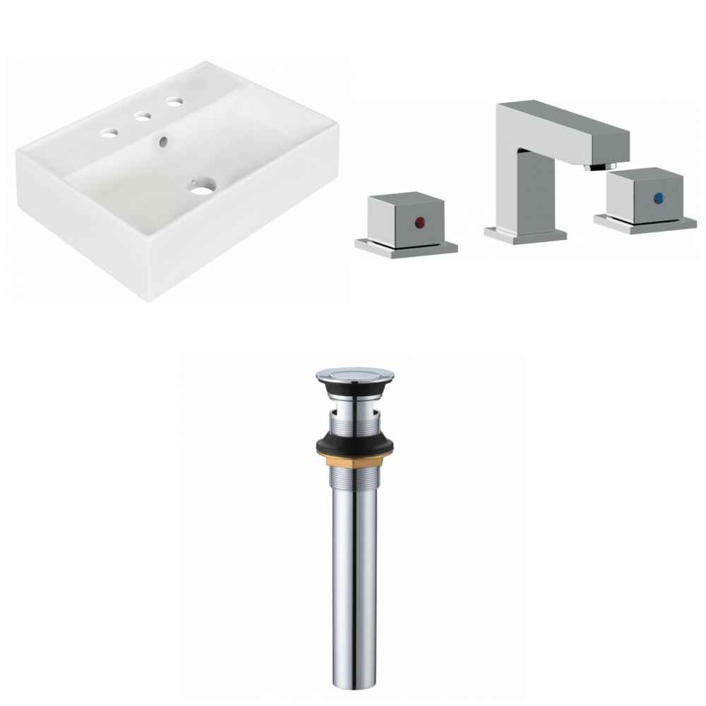 19.75-in. x 13.75-in. Rectangle Bathroom Vessel Sink Set White Enamel Glaze