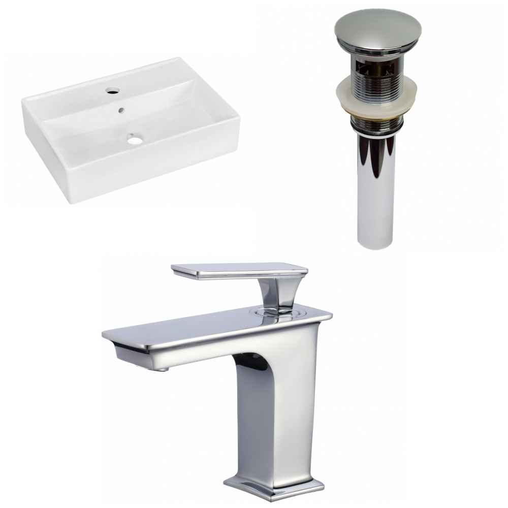 19.75-in. x 13.75-in. Rectangle Bathroom Vessel Sink Set White Enamel Glaze