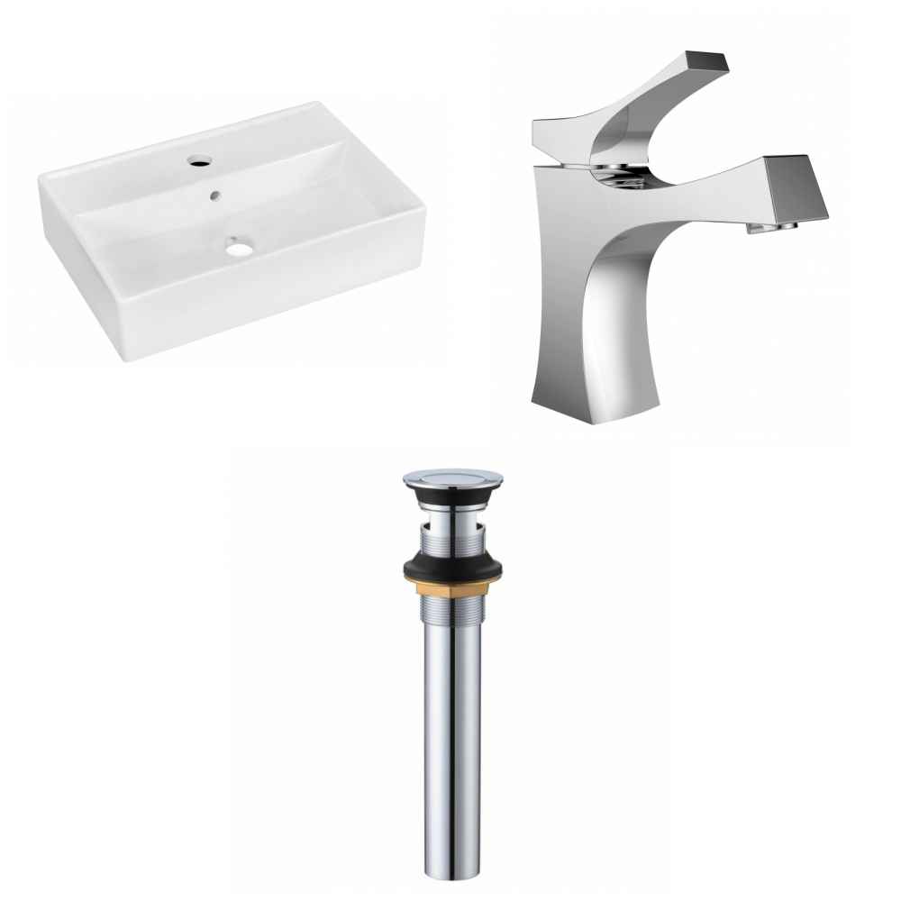 19.75-in. x 13.75-in. Rectangle Bathroom Vessel Sink Set White Enamel Glaze