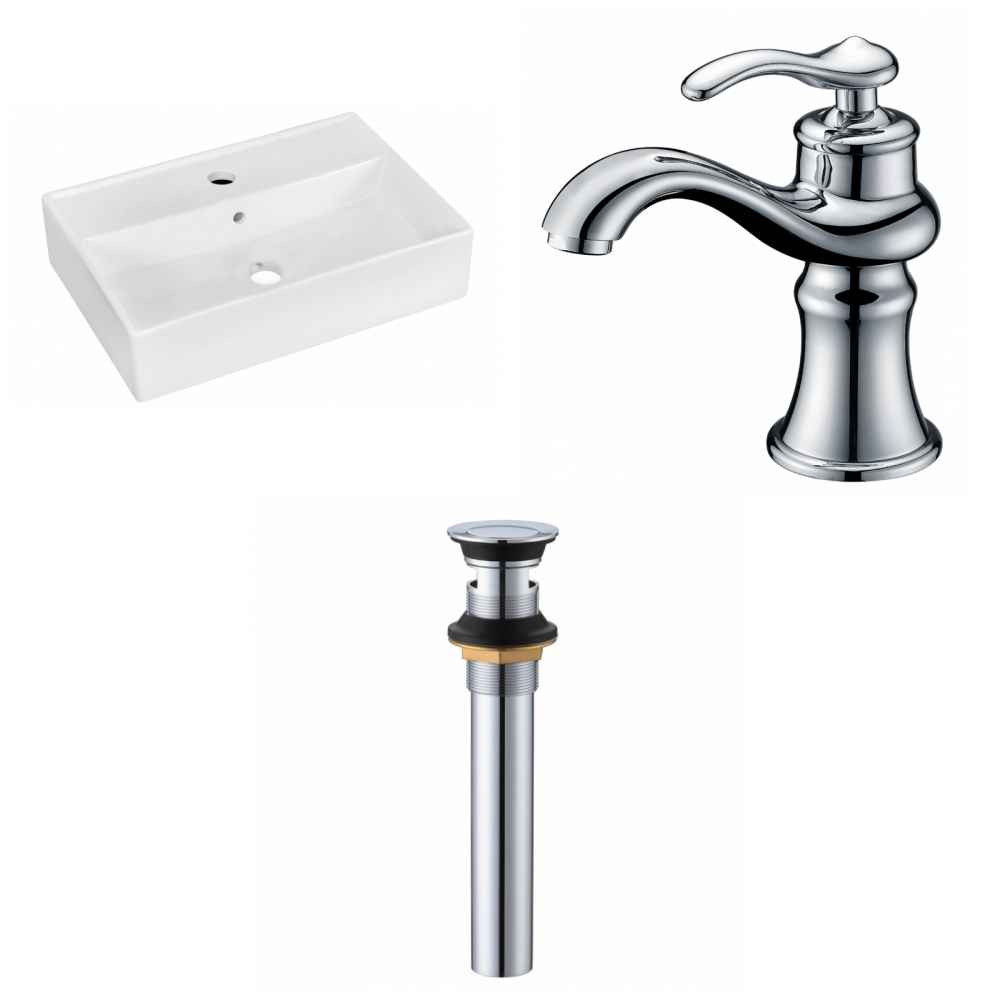19.75-in. x 13.75-in. Rectangle Bathroom Vessel Sink Set White Enamel Glaze