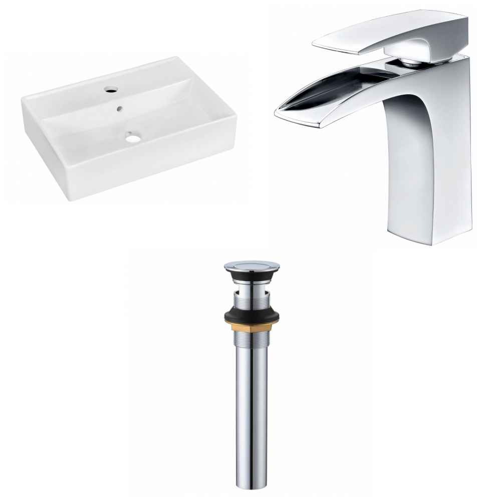19.75-in. x 13.75-in. Rectangle Bathroom Vessel Sink Set White Enamel Glaze