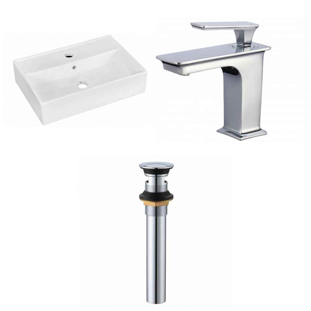 19.75-in. x 13.75-in. Rectangle Bathroom Vessel Sink Set White Enamel Glaze