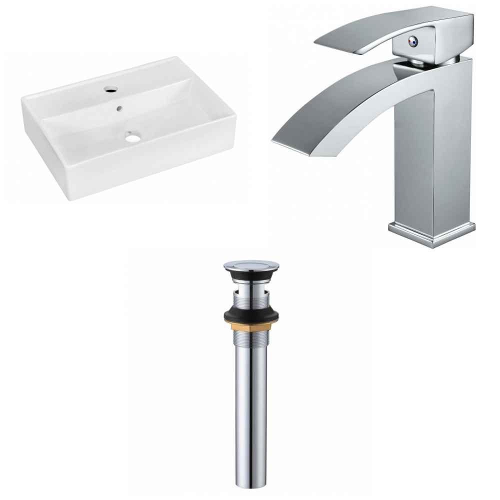19.75-in. x 13.75-in. Rectangle Bathroom Vessel Sink Set White Enamel Glaze
