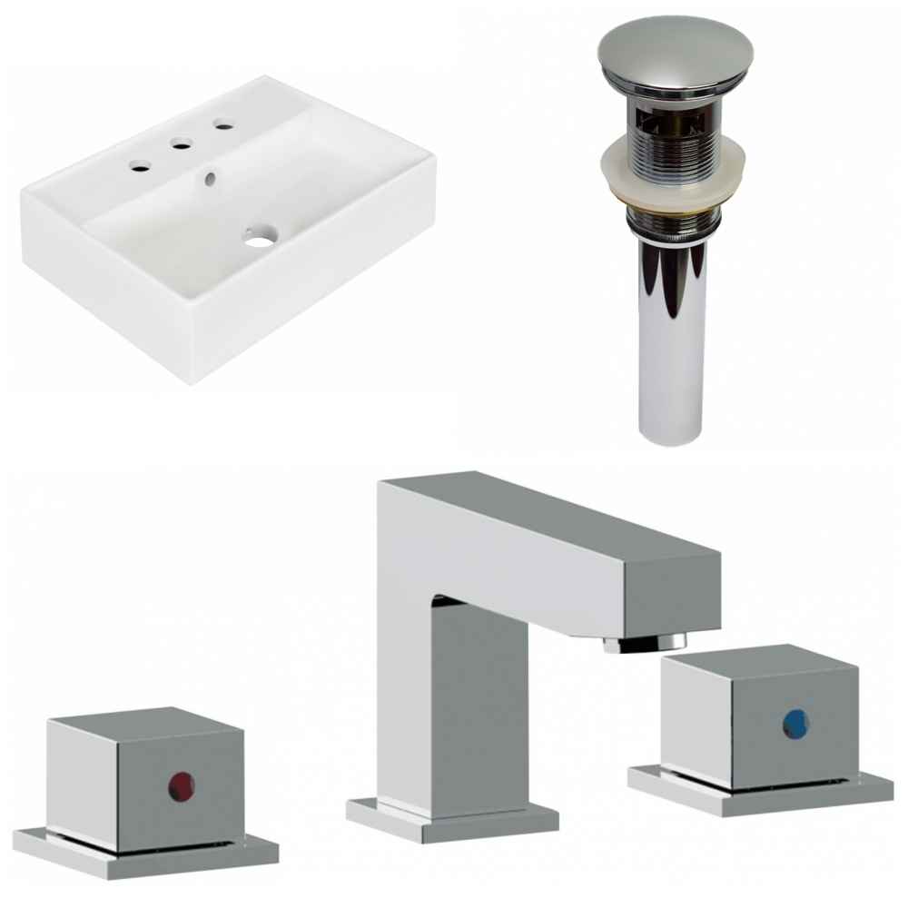 19.75-in. x 13.75-in. Rectangle Bathroom Vessel Sink Set White Enamel Glaze