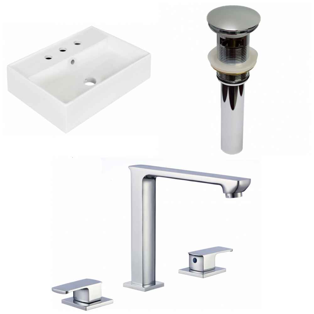 19.75-in. x 13.75-in. Rectangle Bathroom Vessel Sink Set White Enamel Glaze