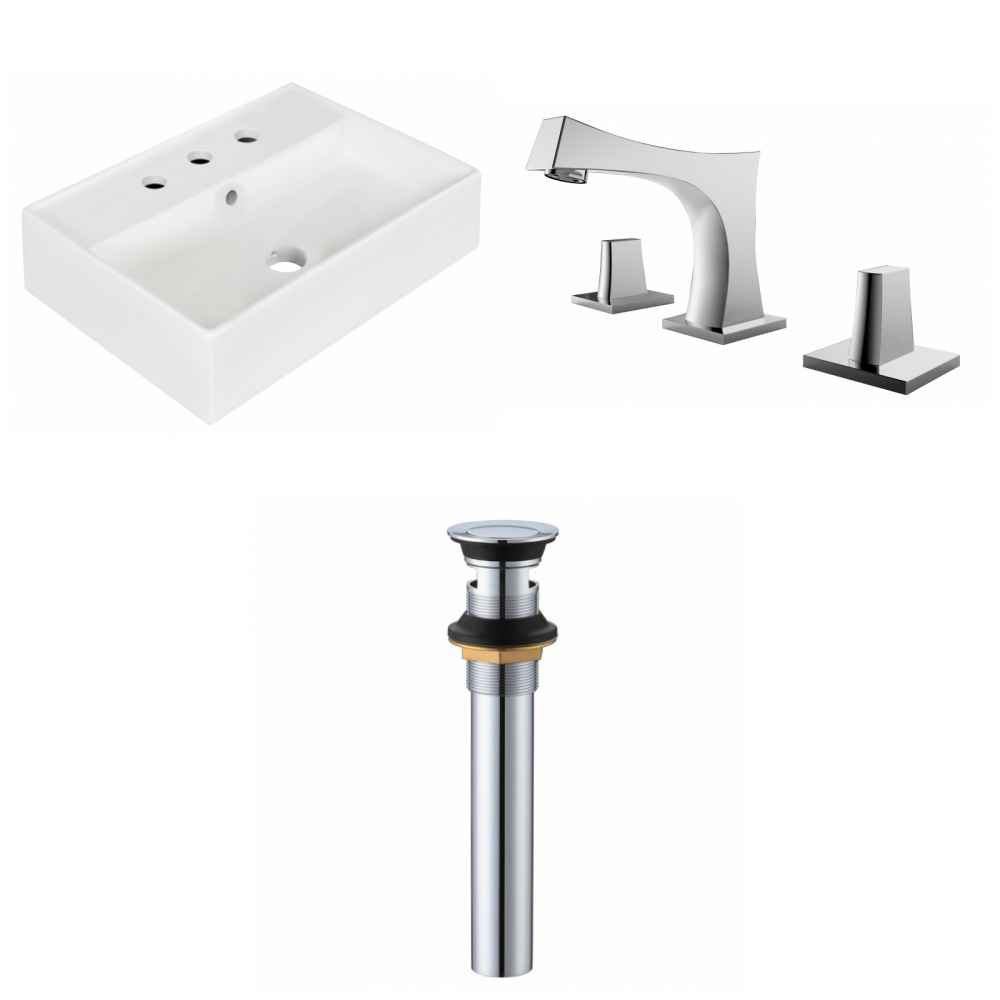 19.75-in. x 13.75-in. Rectangle Bathroom Vessel Sink Set White Enamel Glaze