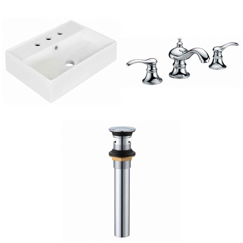 19.75-in. x 13.75-in. Rectangle Bathroom Vessel Sink Set White Enamel Glaze