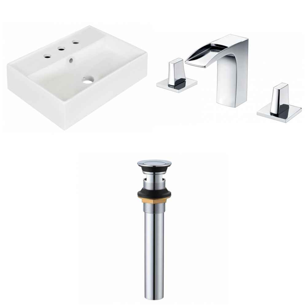 19.75-in. x 13.75-in. Rectangle Bathroom Vessel Sink Set White Enamel Glaze