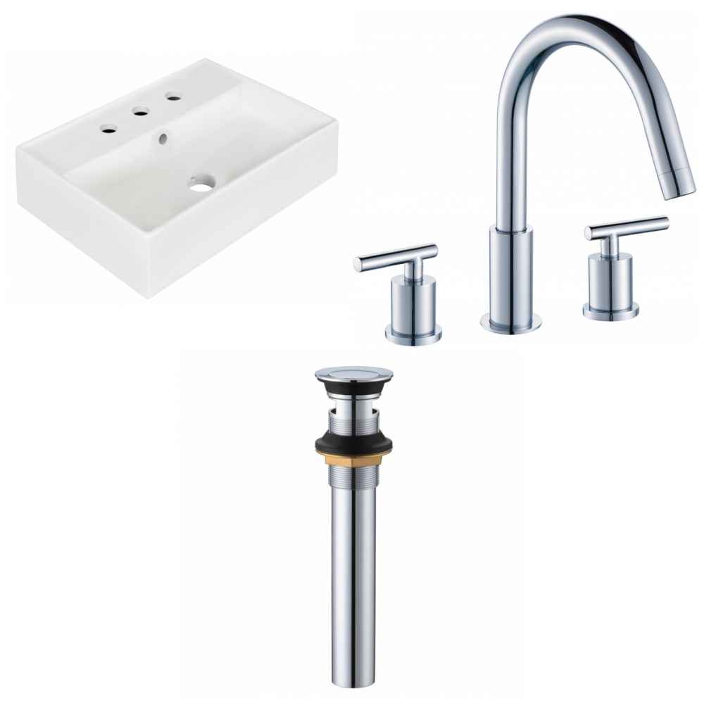 19.75-in. x 13.75-in. Rectangle Bathroom Vessel Sink Set White Enamel Glaze