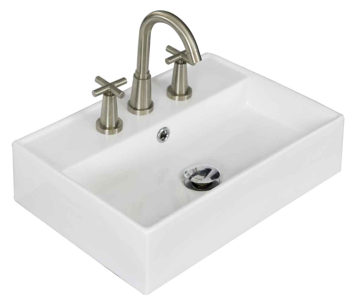 19.75-in. x 13.75-in. Rectangle Bathroom Vessel Sink Set White Enamel Glaze