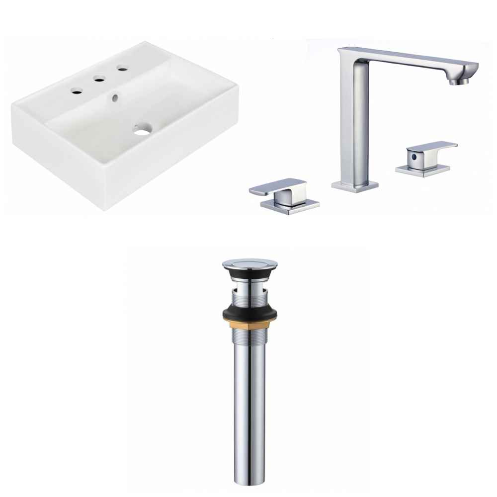 19.75-in. x 13.75-in. Rectangle Bathroom Vessel Sink Set White Enamel Glaze