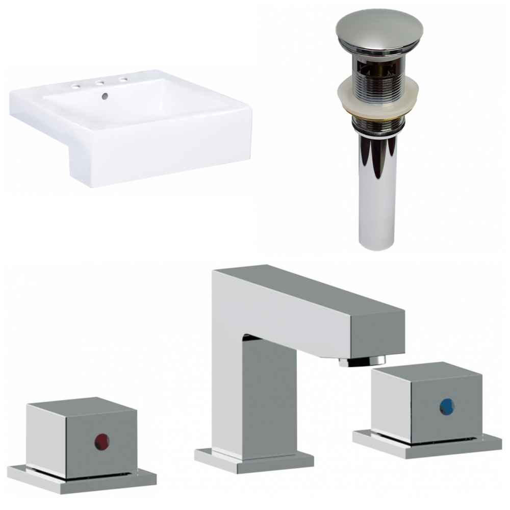 20.25-in. x 19-in. Rectangle Bathroom Vessel Sink Set White Enamel Glaze