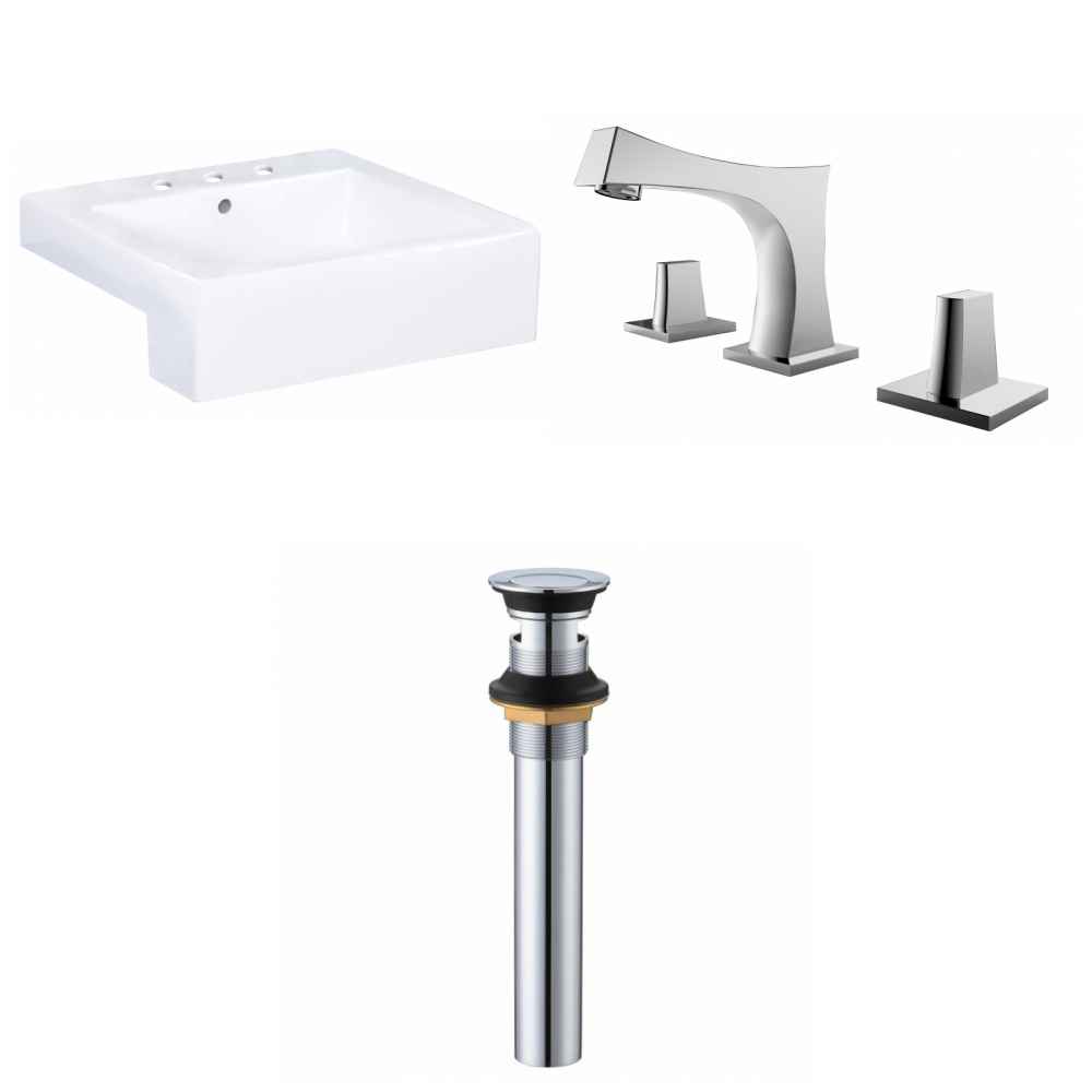 20.25-in. x 19-in. Rectangle Bathroom Vessel Sink Set White Enamel Glaze