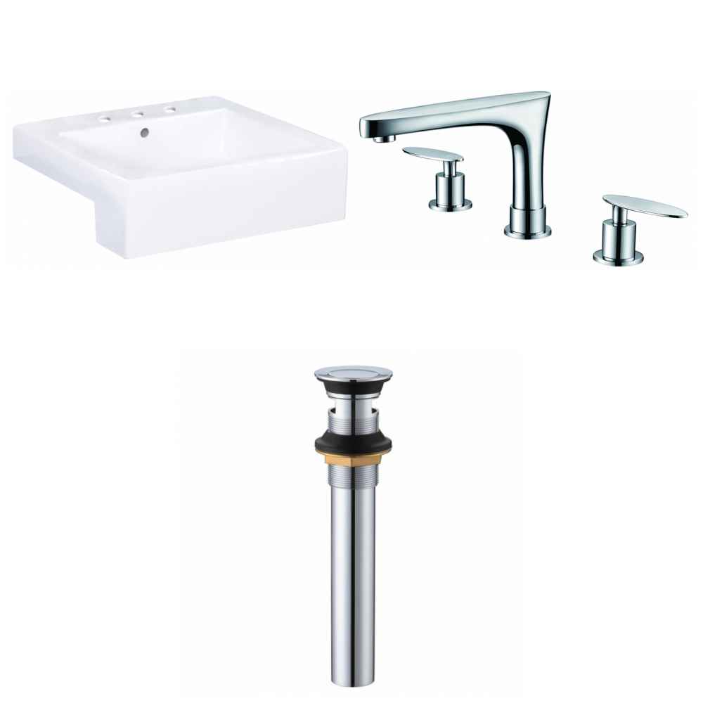 20.25-in. x 19-in. Rectangle Bathroom Vessel Sink Set White Enamel Glaze