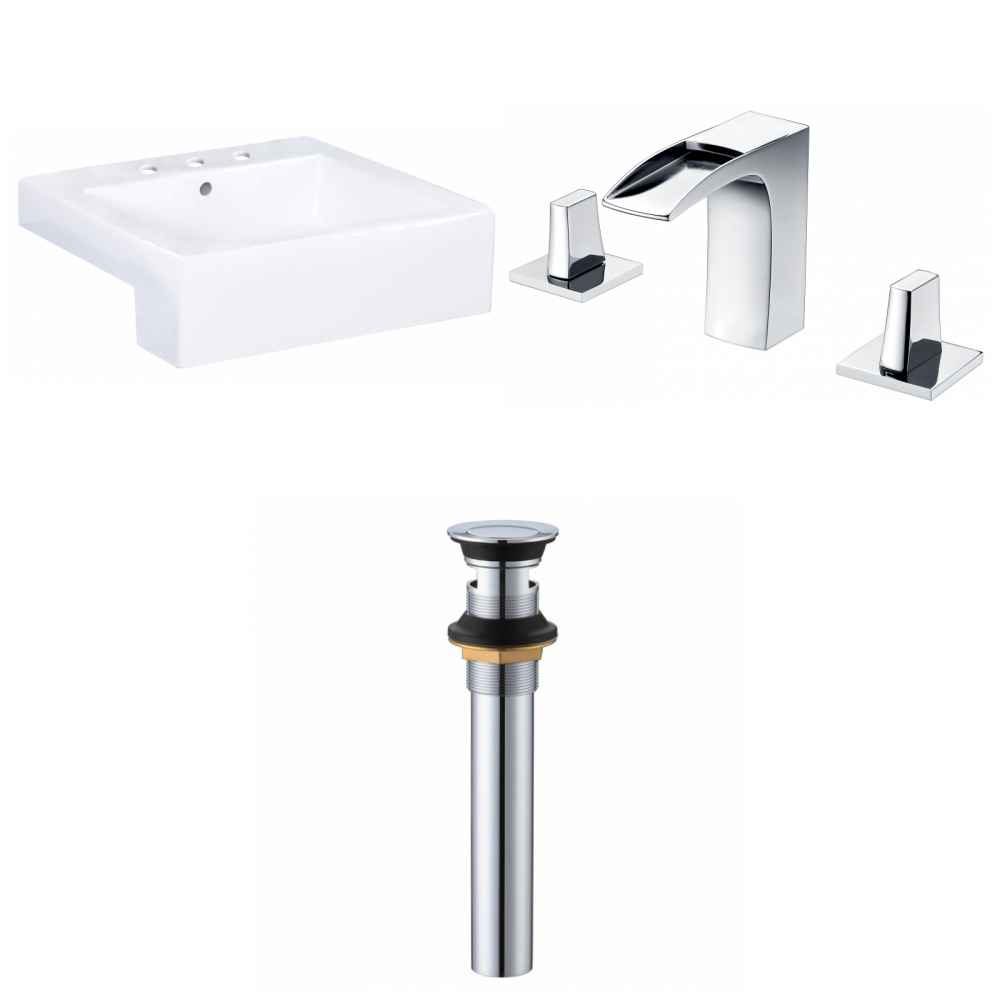 20.25-in. x 19-in. Rectangle Bathroom Vessel Sink Set White Enamel Glaze