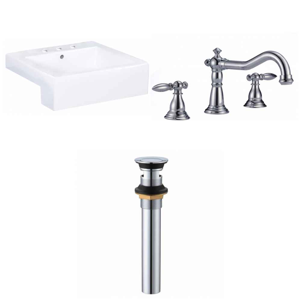 20.25-in. x 19-in. Rectangle Bathroom Vessel Sink Set White Enamel Glaze