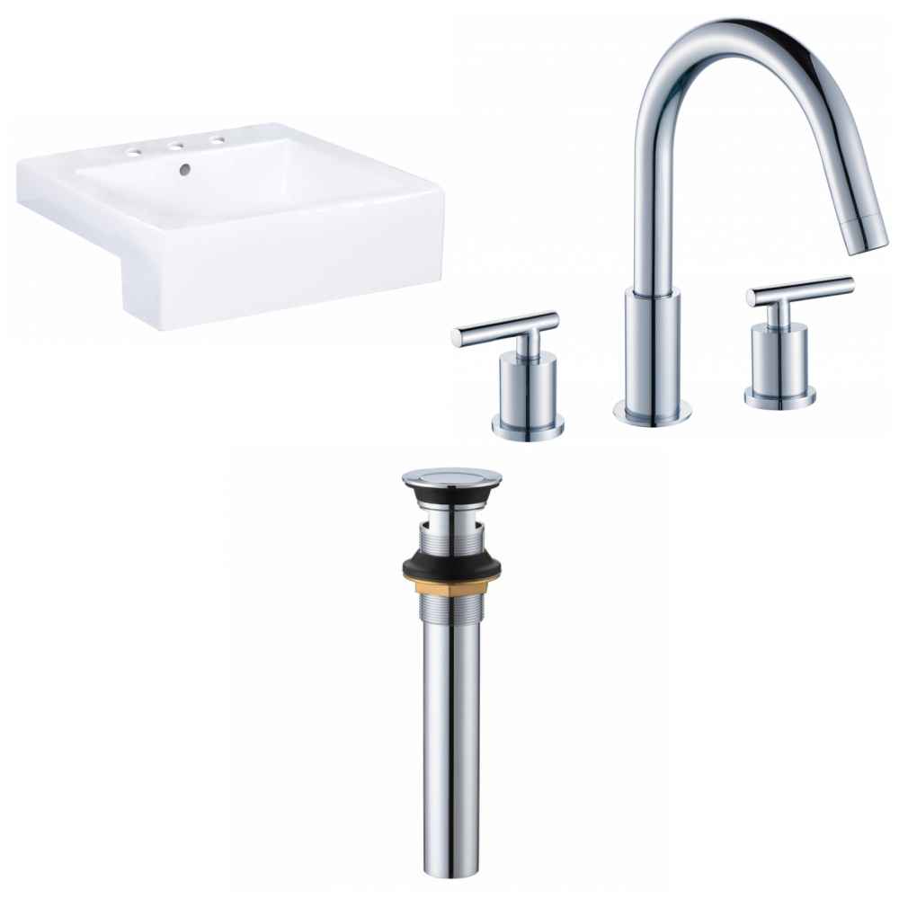 20.25-in. x 19-in. Rectangle Bathroom Vessel Sink Set White Enamel Glaze