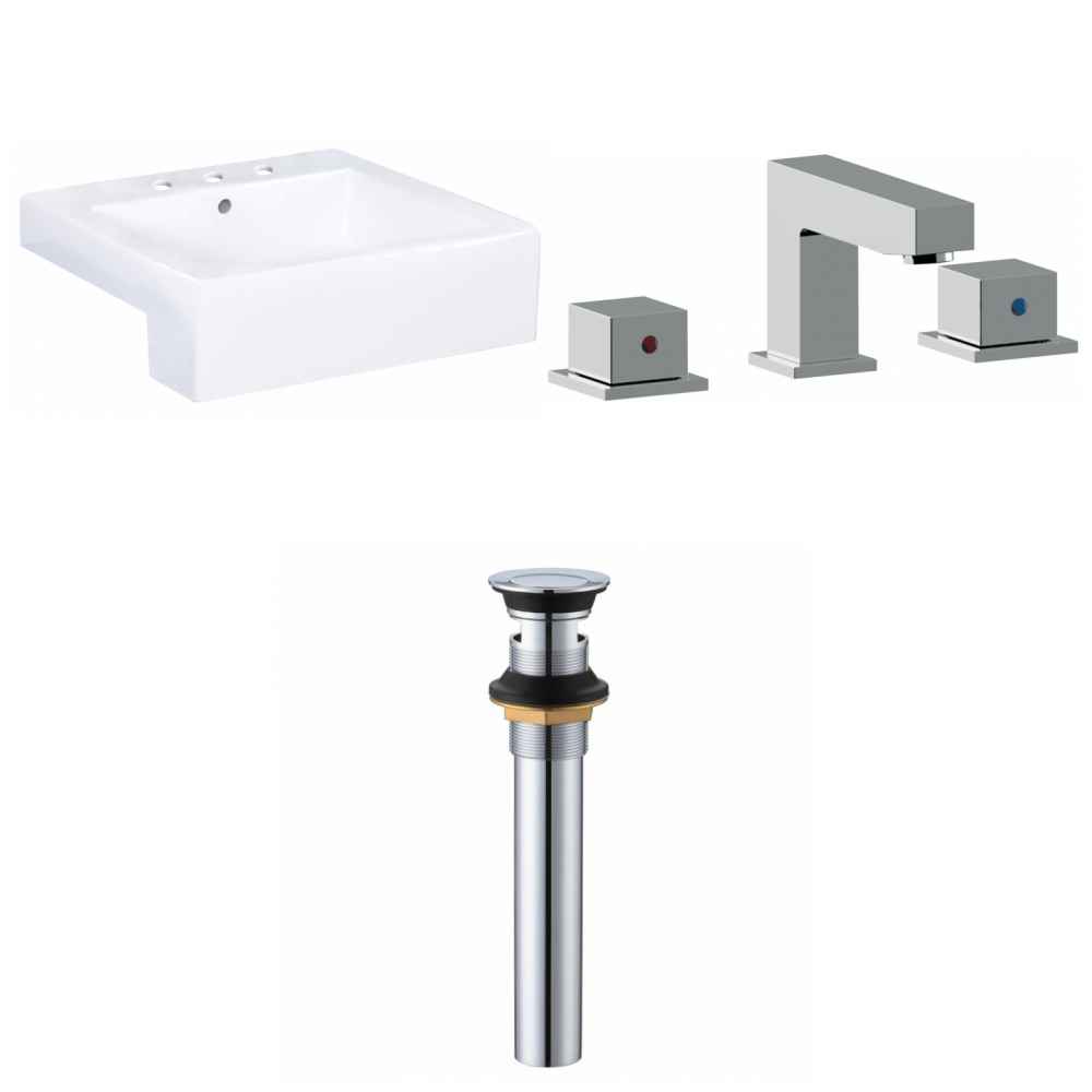 20.25-in. x 19-in. Rectangle Bathroom Vessel Sink Set White Enamel Glaze