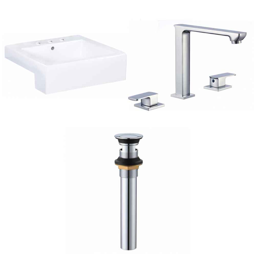 20.25-in. x 19-in. Rectangle Bathroom Vessel Sink Set White Enamel Glaze