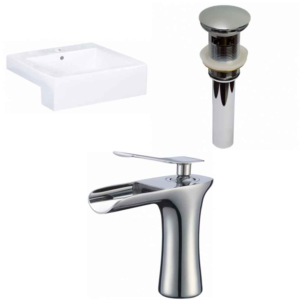 20.25-in. x 19-in. Rectangle Bathroom Vessel Sink Set White Enamel Glaze