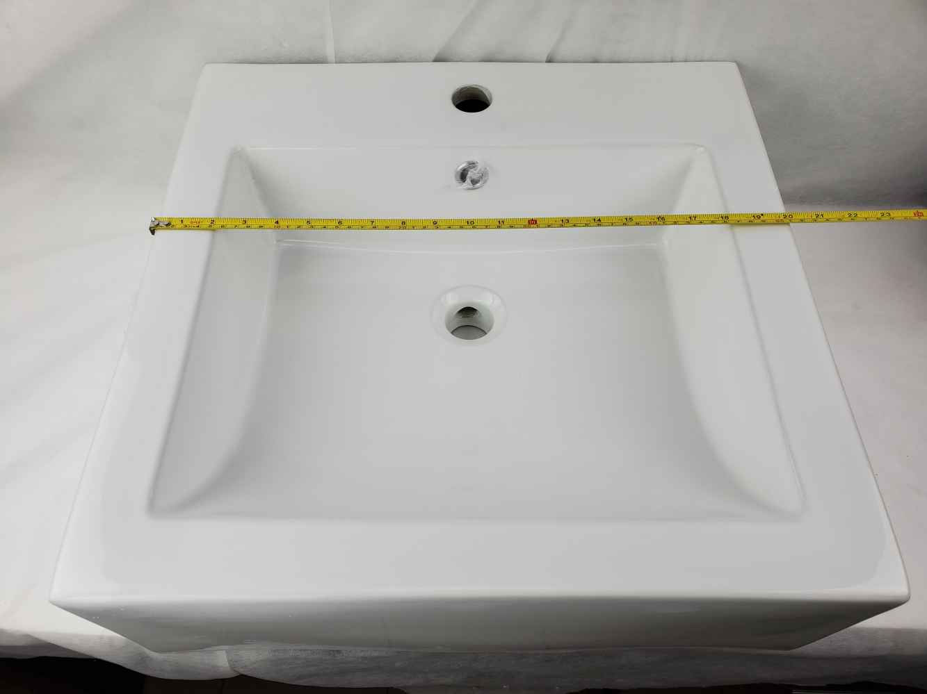 20.25-in. x 19-in. Rectangle Bathroom Vessel Sink Set White Enamel Glaze