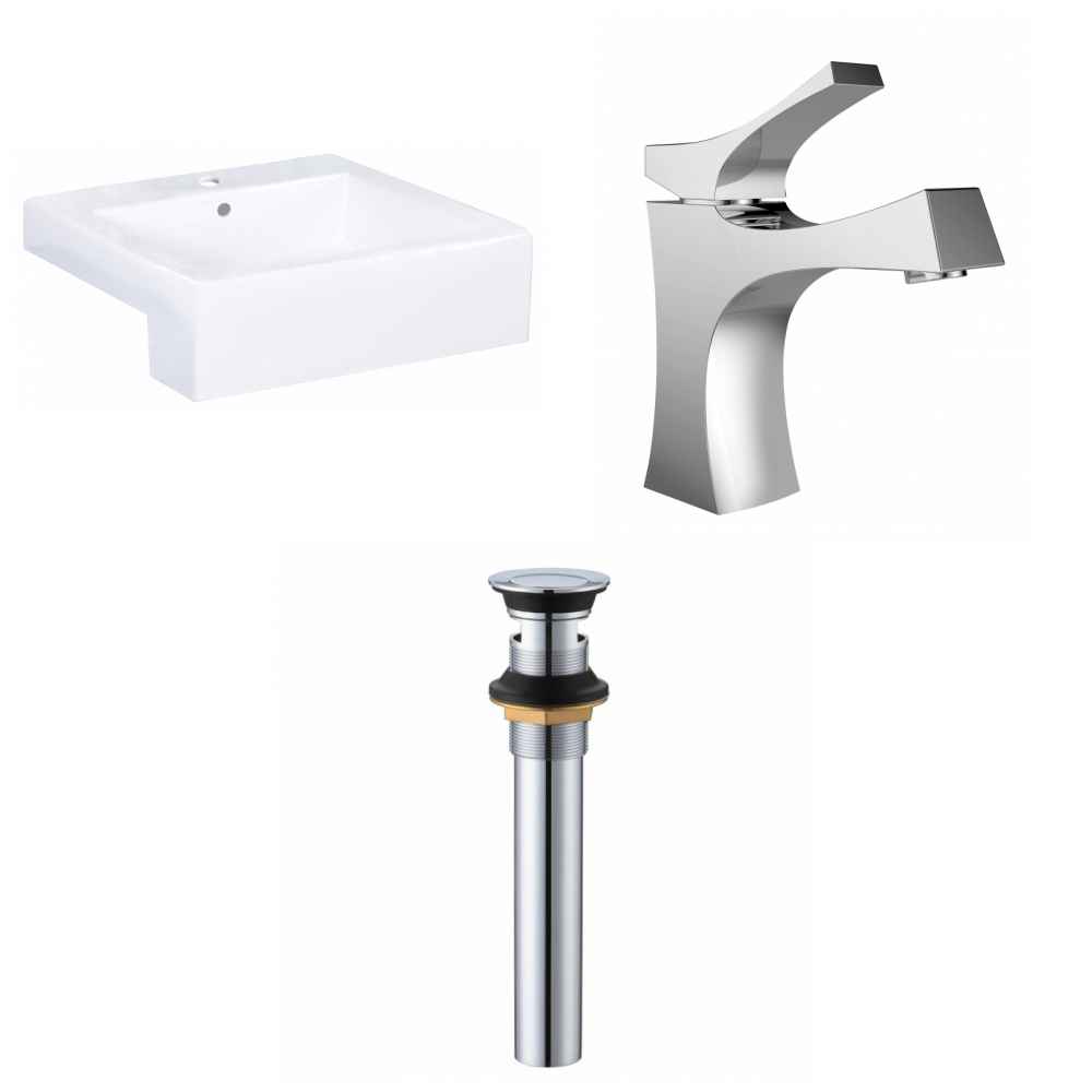 20.25-in. x 19-in. Rectangle Bathroom Vessel Sink Set White Enamel Glaze