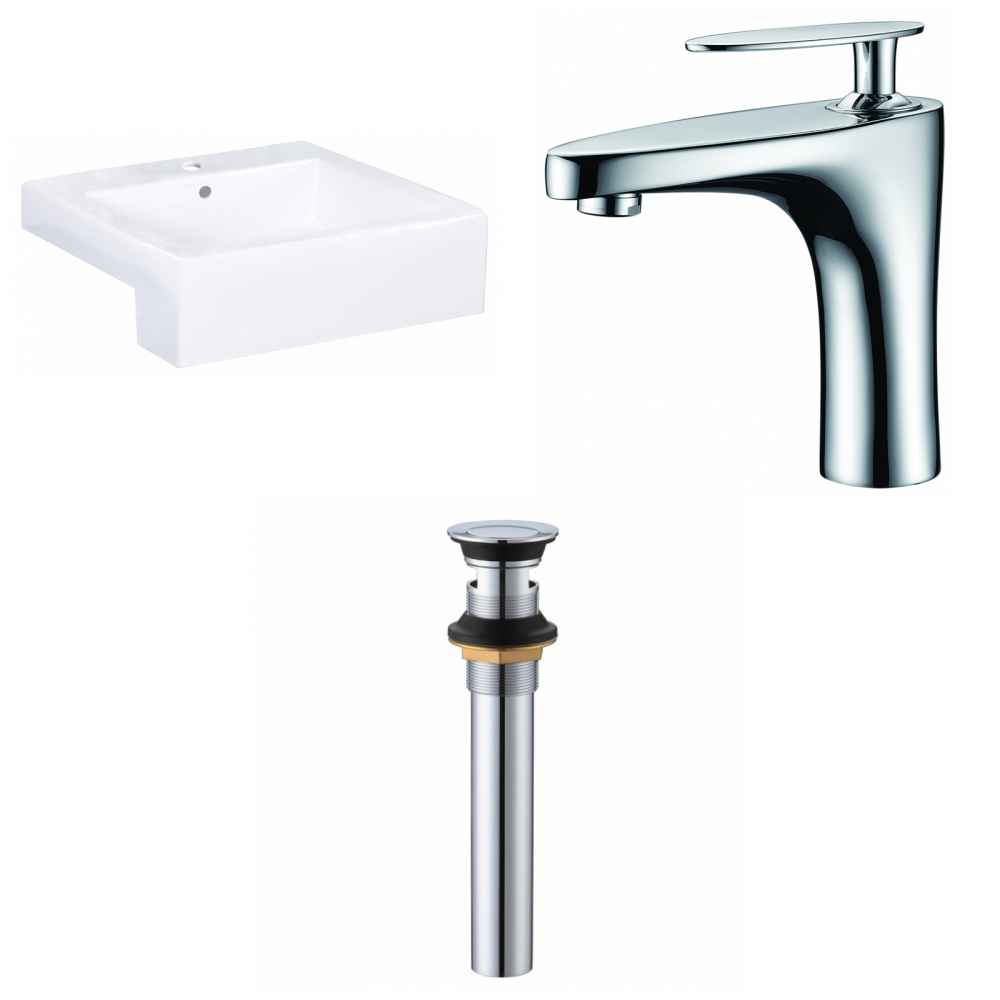 20.25-in. x 19-in. Rectangle Bathroom Vessel Sink Set White Enamel Glaze